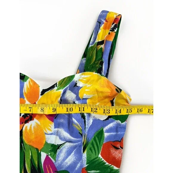 VTG Jeanette Vintet Paris Floral Dress Made in France 80s Tropical Maxi Size M - Picture 6 of 7